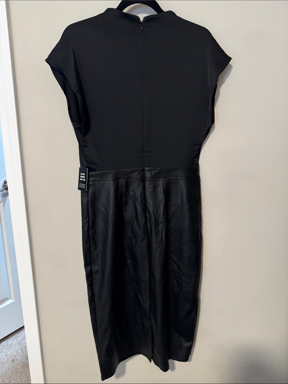 Express Black Cap-Sleeve Midi Dress with Faux Leather Skirt - Picture 2 of 5